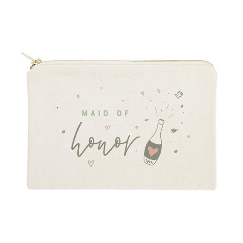 The Cotton & Canvas Co. Champagne Celebration Maid of Honor Wedding Cosmetic Bag, Bridal Party Gift and Travel Make Up Pouch