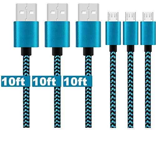 USB to Micro USB Cable Android Charger Cable Fast Charge, 3 Pack 10FT Long USB Cable Micro USB Charging Cables, Nylon Braided Micro USB Charger Cable Cord for Kind fire/Samsung Galaxy S7/Tablet/PS4/LG