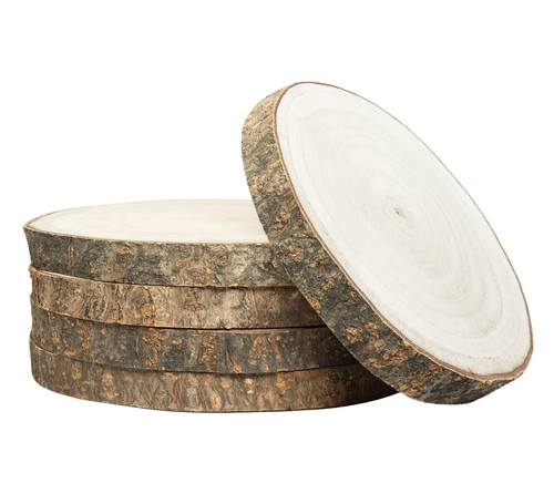 OBTANIM 5 Pcs Natural Wood Slices 4.7-5.5 Inch Large Unfinished Round Wooden Circles with Tree Bark for Table Centerpieces DIY Painting Crafts Wedding Christmas Ornaments