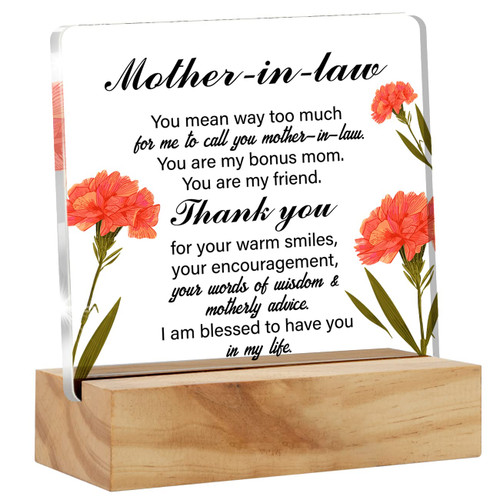 Mother in Law Gifts from Daughter in Law, Meaningful Mother in Law Desk Decor Acrylic Desk Plaque Sign With Wood Stand Home Desk Sign Keepsake Mothers Day Wedding Day Present Mother in Law Gifts from Daughter in Law, Meaningful Mother in Law Desk Decor Acrylic Desk Plaque Sign With Wood Stand Home Desk Sign Keepsake Mothers Day Wedding Day Present