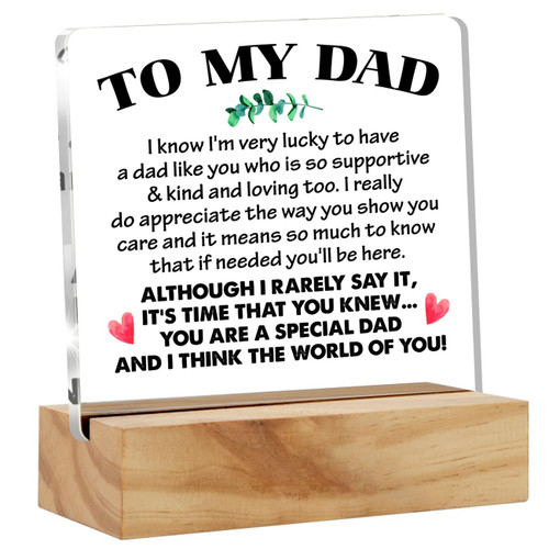 Grateful Dad Gifts From Son Daughter to Father, Meaningful to My Dad Quotes Desk Decor Acrylic Desk Plaque Sign with Wood Stand Home Office Desk Sign Keepsake Father Present