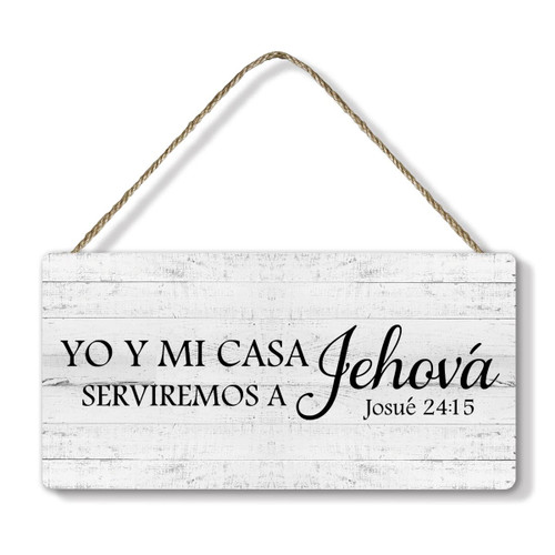 Ywkuiev Inspirational Bible Verse Wooden Hanging Sign Plaque - Yo Y Mi Casa Serviremos a Jehova, Rustic Style Retro Wall Art Wood Hanging Wall Plaque Christian Sign Decor
