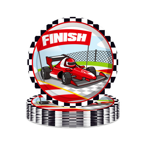 OXYLIPO 24 Pack 9" Racing Car Paper Plates Monster Truck Round Disposable Dinner Dessert Checkered Flag Tableware Set Party Plates Baby Shower Birthday Party Supplies