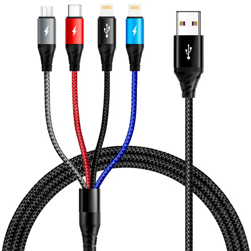 Multi Charging Cable 3.5A [2Pack 6ft] Multi Charging Cord Braided 4 in 1 Multi Charger Fast Charger Cable with Lightning/Type C/Micro USB Ports for Cell Phones/iPhone/Samsung Galaxy/PS/Tablets & More
