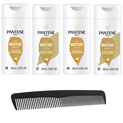 Pantene Pro-V Travel Shampoo & Conditioner 3.38oz Sets - Travel Essentials 2 Sets of Travel Shampoo, Conditioner & Comb, TSA Approved Travel Sized Toiletries 4 Pack (Pantene Pro-V)