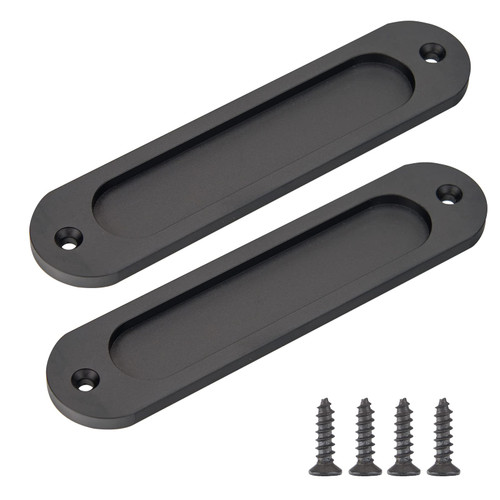 OFOEKV Sliding Barn Door Closet Handles Pulls - 2pcs Finger Flush Aluminum Alloy Pull Handle Oval Recessed with Sliding Pocket Door Hardware for Drawers Cabinet Garages (Black, Oval)