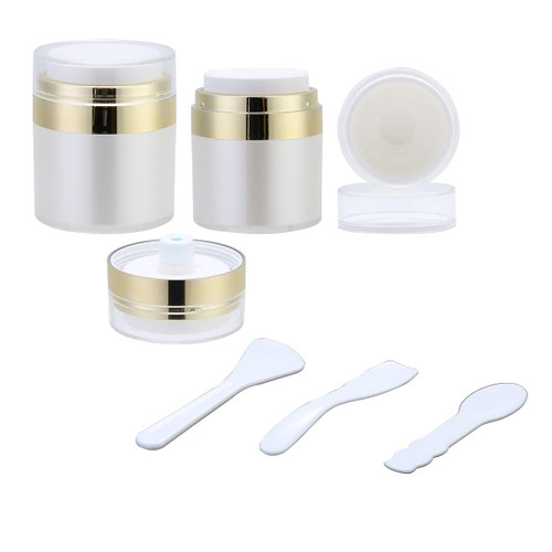 Cream Jar Vacuum Bottle - 3PCS, Airless Pump Jars, Refillable Travel Vacuum Cream Jar, Empty Airless Pump Jar For Cream And Lotion With Cosmetic Spatula(15g/30g/50g)