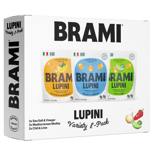 BRAMI Lupini Beans Snack, Mini | 4g Plant Protein, 0g Net Carbs | Vegan, Vegetarian, Keto, Plant Based, Mediterranean Diet, Non Perishable | 1.06 Ounce (8 Count) (Variety)