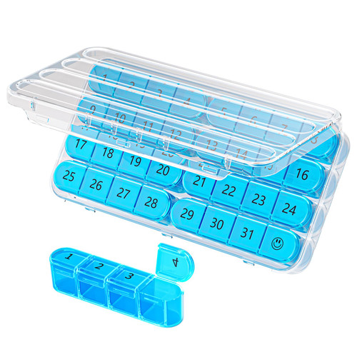 Daviky Monthly Pill Organizer 1 Time a Day, Month Pill Box Organizer 30 Day, 31 Day Daily Pill Case Once a Day, Travel Pill Organizer Monthly to Hold Vitamins, Supplements and Medication