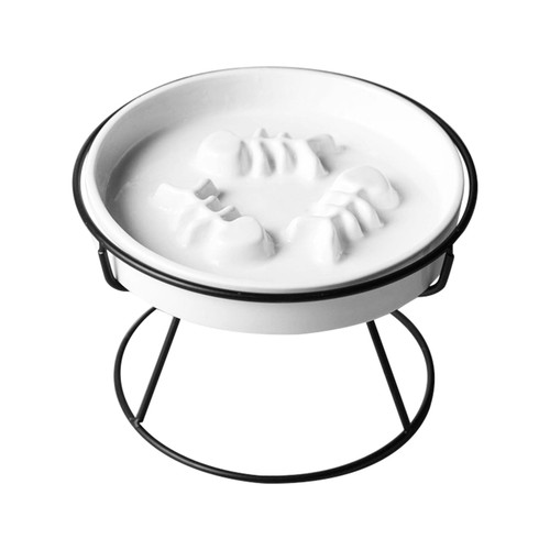 Ceramic Raised Cat Bowls, Elevated Cat Food or Water Bowls, Stress Free Pet Feeder and Waterer (Black-Slow Feeder Bowl)