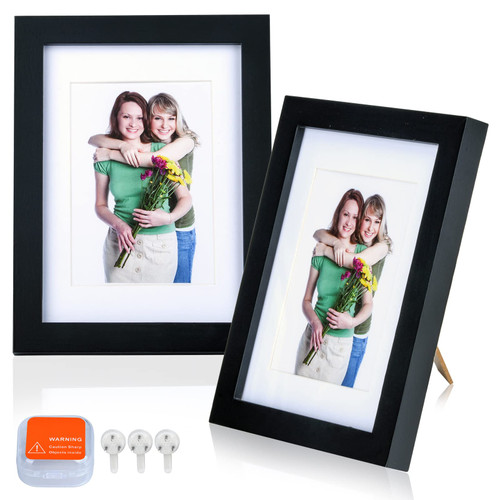 5x7 Black Picture Frame Wood with HD Plexiglass Displaying on Tabletop, Black 5x7 Picture Frame Hanging 4x6 Photo with Mat or 5x7 without Mat on Wall Mounting, 5x7 Picture Frame Black Wood, 2 Pack
