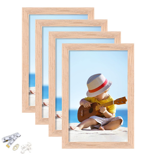 ATOBART 4x6 Picture Frame, OAK Wood Photo Frame with Perspex Glass for Vertical or Horizontal Tabletop Wall Display for Photos, Paintings, Posters, Artwork, Birthday Christmas Gift, Set of 4