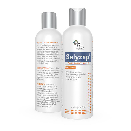 FIXDERMA Salyzap 2% Salicylic Acid Body Wash with Tea Tree Oil for Skin | salicylic acid wash body | Cleanser for Acne Prone Skin | Body Wash for Acne - 6.76 Fl Oz