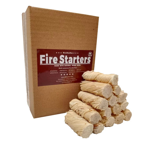 WowHaoHuo 65Pcs Natural Fire Starters for Campfires,Fireplaces,Indoor&Outdoor Use for Barbecue, Charcoal,Pellet Stove,Fire pits,Firewood, Good for Grills and Camping.