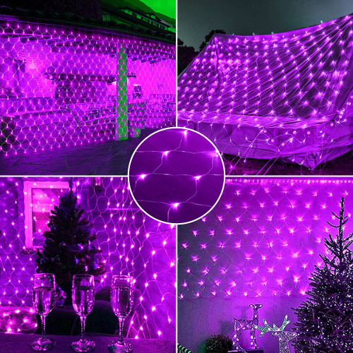 kemooie Purple Christmas Lights, 198 LEDs 9.8FT x 6.6FT Net Lights, Plug in 8 Twinkle Modes Mesh Lights, Waterproof for Tree Bushes Garden Patio Christmas Halloween Decorations (Purple)