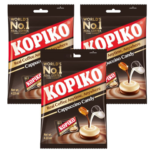 Cappuccino Candy Bundle. Includes Three-4.23 Oz Bags of Kopiko Cappuccino Candy! Kopiko Coffee Candy is Made with Real Coffee! Each Bundle of Pocket Coffee Candy Comes with a BELLATAVO Fridge Magnet!