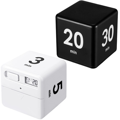 2 Pieces Cube Timers Gravity Sensor Flip Timer Kids Timer Workout Timer and Game Timer for Time Management, 1 3 5 10 Minutes and 15 20 30 60 Minutes (White?Black)