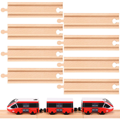 Liliful Pack of 8 Wood Train Track Expansion Packs| Compatible with Most Train Tracks| 6" Train Tracks (Straight)