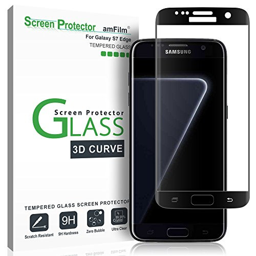 Galaxy S7 Edge Screen Protector Glass, amFilm 3D Curved Dot Matrix Full Screen Samsung Galaxy S7 Edge Tempered Glass Screen Protector 2016 (NOT S7) (Case Friendly) (Black Border)