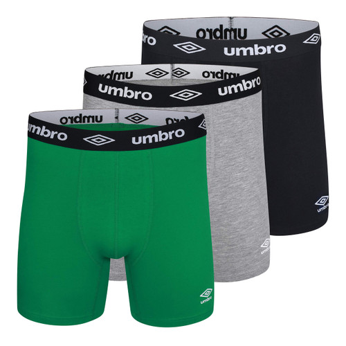 Umbro Men's Standard Cotton Boxer Briefs, Vapor Grey/Black/Team Field, Large