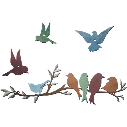 Ferraycle Metal Bird Wall Art Birds on The Branch Wall Decor Leaves with Birds Metal Sculpture Bird Silhouette Metal Ornament Branch Wall Hanging Sign for Balcony Garden Decor (Cute Colors)