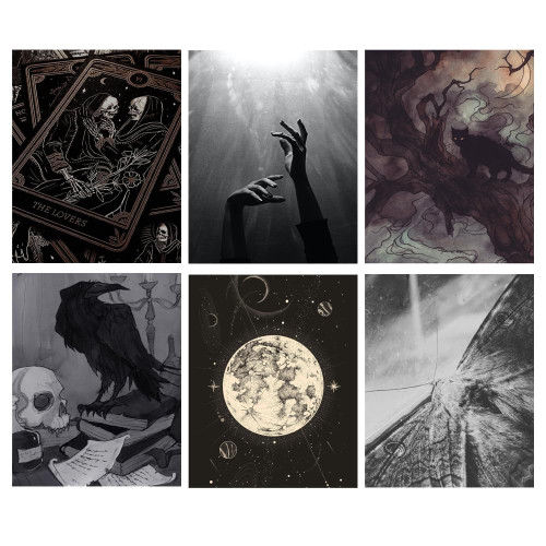 BIBLSPACE Halloween Wall Art Spooky Home Decor Witchy Decor Aesthetic Gothic Wall Art Halloween Wall Decor Witchy Decor Poster Halloween Bedroom Decor Set of 6 Halloween Pictures 8x10 Inch Unframed