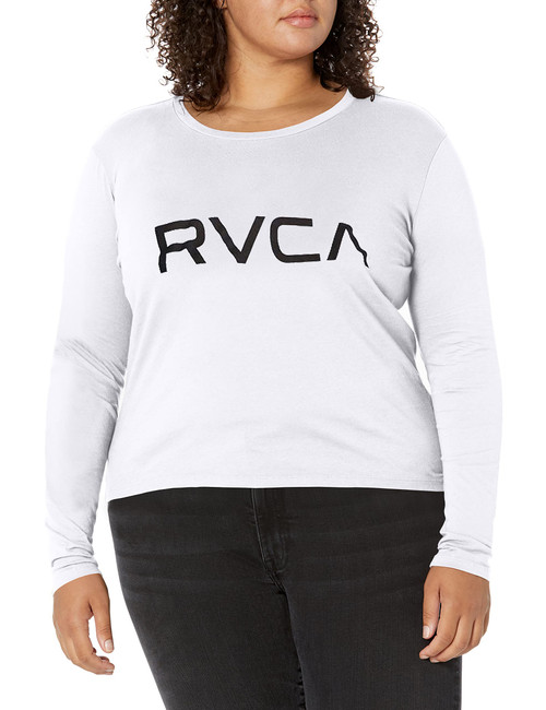 RVCA Women's RED Stitch Long Sleeve Graphic TEE Shirt, Big White, Medium