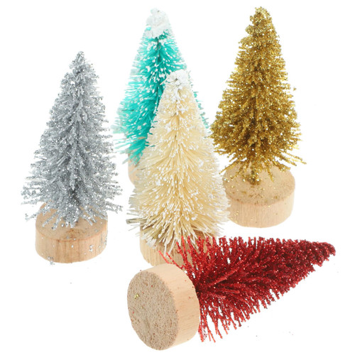 BESTOYARD 60pcs Mini Christmas Tree, Artificial Frost Pine Trees Sisal Trees with Wood Base DIY Xmas Bottle Brush Trees for Holiday Party Home Tabletop Decor