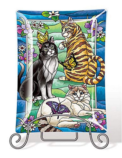 Amia Feline Flirtations Handcrafted Glass, Tray, Multicolored