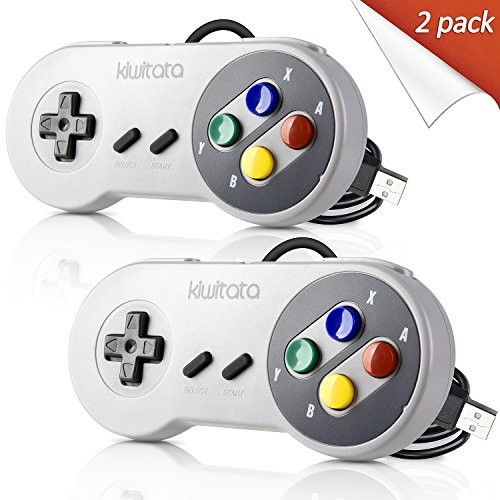 2 Pack Retro SNES Classic USB Controller Gamepad,kiwitatá USB PC Wired Game Controller Joysticks for Windows PC MAC