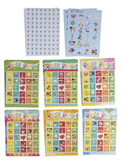 Bible Bingo Game Pack - 36-Set Kids Biblical Education Christian Party Supplies Activity Kit, 2 to 36 Multi-Player Scripture Verse Bingo, Sunday School, Classroom Game, Party Favors, Giveaways