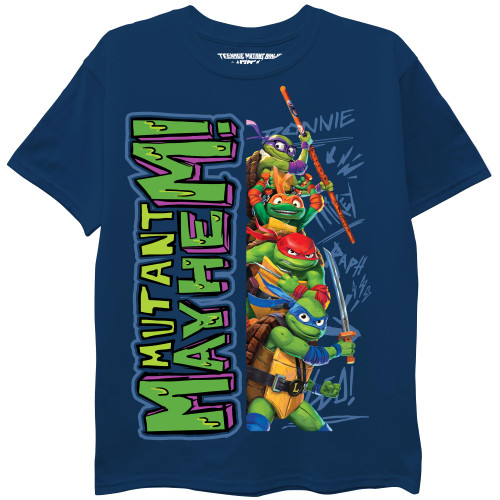 Teenage Mutant Ninja Turtles Boys' Big TMNT Mutant Mayhem Movie Character T-Shirt-Leo, Donnie, Raph, Mikey, Navy