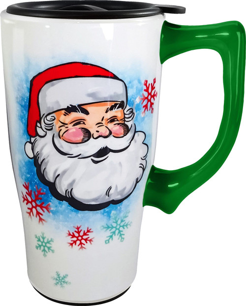 Spoontiques Santa Ceramic Travel Mug - Coffee Cup for Coffee, Tea, Hot Chocolate, and Holiday Gifts - 18 Oz.