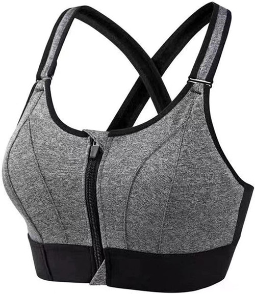 Rwoora Women Zip Front Sports Bras,Adjustable Shoulder Criss Cross Back Front Close Bra for Yoga Fitness,Sexy Bra (as1, Alpha, x_l, Regular, Regular) Grey