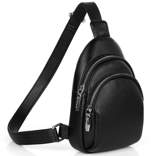 Small Sling Bag for Women - Trendy Crossbody Fanny Pack Vegan Leather Chest Belt Bum Bag Anti Theft Cross Body Bag Purses - Cell Phone Sling Purse for Traveling/Hiking/Everywhere - Black