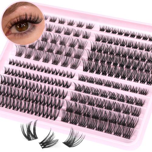 Lash Clusters 4 Style DIY Lash Extension D Curl Cluster Lashes 8-16mm Eyelash Clusters Natural Fluffy Individual Lash Extensions Wispy Eyelashes Extensions DIY at Home
