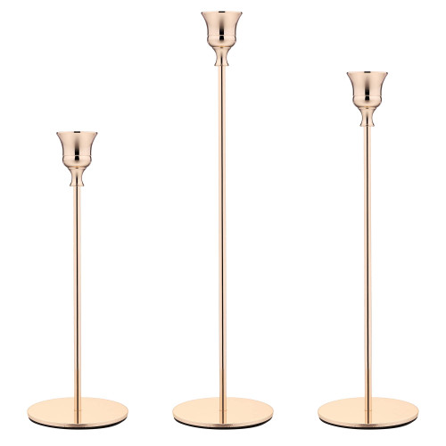 Yoption Set of 3 Candlestick Holders Taper Candle Holders, Decorative Candlestick Holder for Wedding, Dinning, Party, Mantel, Fits 3/4 inch Thick Candle&Led Candles (Gold)