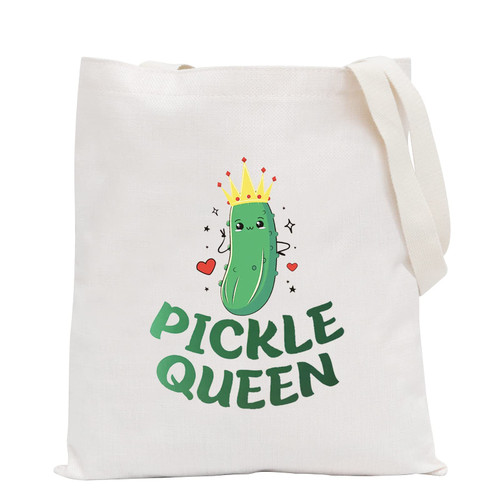 POFULL Pickle Lover Gift Vegetarian Gift Pickle Queen Makeup Bag Dill Pickle Gift Girl Pickle Cosmetic Bag (Pickle Queen Tote Bag)