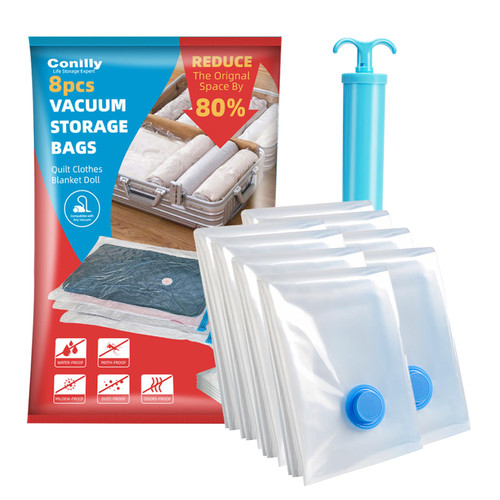 Vacuum Storage Bags,8 Pack (Medium,28"x20"),Space Saver 80% Vacuum Storage Bags,Storage Bags Vacuum Sealed of Clothes, Pillows,Comforters,Blankets Storage,Hand Pump Included