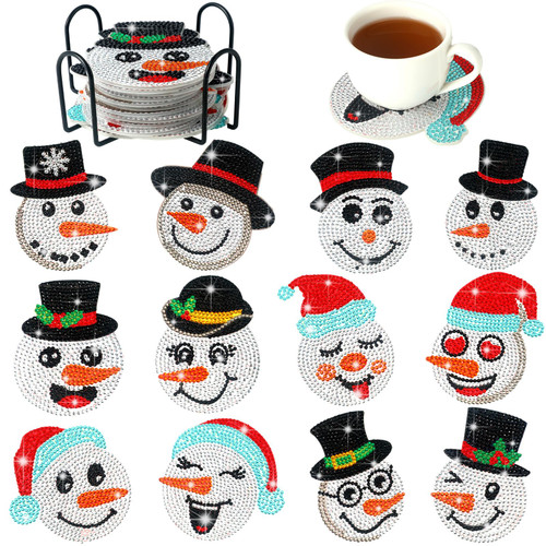 Sunnyray 12 Pcs Christmas Diamond Painting Coaster with Holder, Christmas Winter Snowman Diamond Art Coasters with Holder, DIY Drink Coasters Diamond Art Painting for Adults Kids Beginners Sunnyray 12 Pcs Christmas Diamond Painting Coaster with Holder, Christmas Winter Snowman Diamond Art Coasters with Holder, DIY Drink Coasters Diamond Art Painting for Adults Kids Beginners