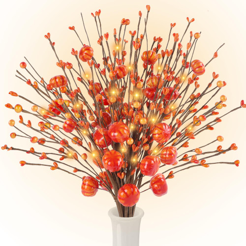 winemana 6 Pcs Artificial Berry Stems, 18 Inches Lighted Fall Pumpkin Stems, Orange Pumpkins Fall Vase Filler Picks, Autumn Fall Branches for Vase Thanksgiving Harvest Table Decor winemana 6 Pcs Artificial Berry Stems, 18 Inches Lighted Fall Pumpkin Stems, Orange Pumpkins Fall Vase Filler Picks, Autumn Fall Branches for Vase Thanksgiving Harvest Table Decor