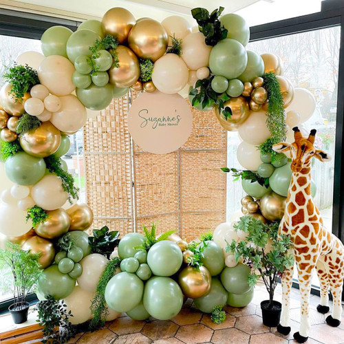 Kiyiusan Sage Green Balloons Garland, 100pcs Retro Olive Green Balloons Arch Kit with White Sand Balloons, Chrome Gold Balloons for Baby Shower Oh Baby Birthday Decoration Wedding Party Kiyiusan Sage Green Balloons Garland, 100pcs Retro Olive Green Balloons Arch Kit with White Sand Balloons, Chrome Gold Balloons for Baby Shower Oh Baby Birthday Decoration Wedding Party