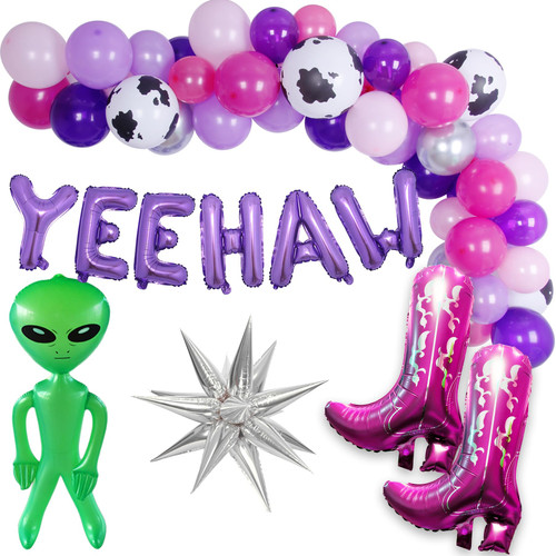 KARAQY Space Cowgirl Party Decorations, Yeehaw Balloons Cowgirl Boot Balloons for Cowgirl Bachelorette Party Decorations Nashville Bridal Shower Supplies