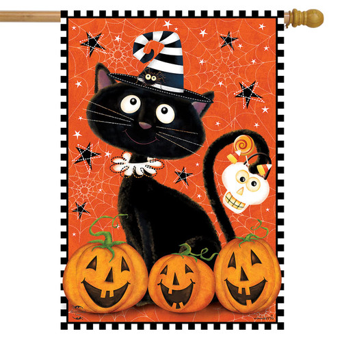 Black Kitty House Halloween Flag Jack O'lantern 28" x 40" Briarwood Lane