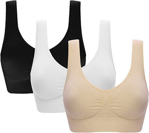 ZZCNBY Sports Bras for Women, Seamless Comfort no Underwire with Removable Pads Bras(3 Pack Black White Beige,XL)