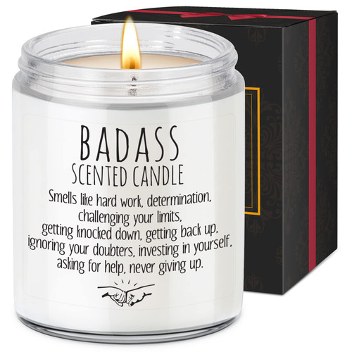 LEADO Badass Candle - Inspirational Gifts for Women, Men, Boss Gifts - Congratulations Gifts, New Job, Promotion, Mental Health Gifts - Funny Graduation, Proud of You, Boss Day, Birthday Gifts