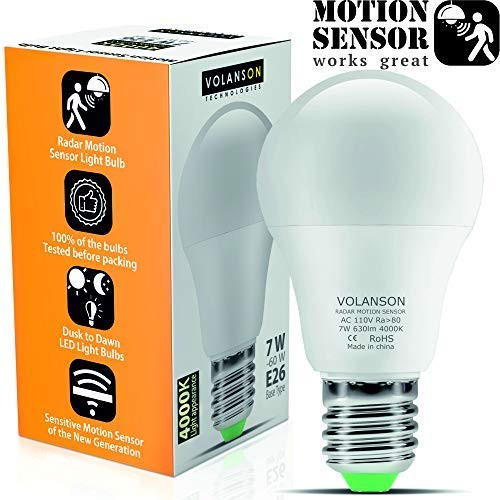 Motion Sensor Light Bulb Outdoor - Light Bulb Motion Sensor - Motion Sensing Light Bulb - Sensor Light Bulbs - Motion Activated Smart Light Bulb Automatic Led Bulb Best for Porch, Garage 7W 4000K E26