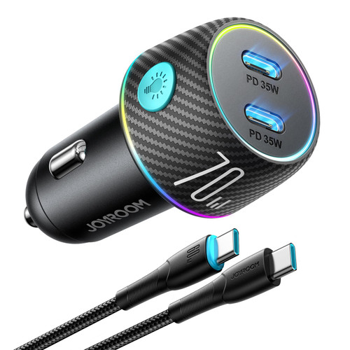 70W USB C Car Charger Adapter, 2-Port Fast Car Charger USB C with 3.3ft Nylon Braided Type C Cable, JOYROOM Compact Cigarette Lighter USB Charger for Samsung S23 S22, Piexl, MacBook Air/Pro 70W USB C Car Charger Adapter, 2-Port Fast Car Charger USB C with 3.3ft Nylon Braided Type C Cable, JOYROOM Compact Cigarette Lighter USB Charger for Samsung S23 S22, Piexl, MacBook Air/Pro