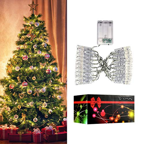 Sunfuny LED Fairy String Light - 20 LEDs 9.8Ft Photo Clips Star String Light Holder Twinkle String Lamp for Hanging Pictures Cards Home Decor Indoor Outdoor Christmas (Battery Powered, Warm White)