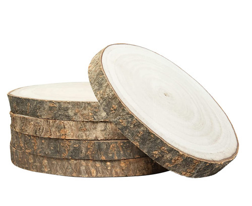 OBTANIM 5 Pcs Natural Wood Slices 5.5-6 Inch Large Unfinished Round Wooden Circles with Tree Bark for Table Centerpieces DIY Painting Crafts Wedding Christmas Ornaments
